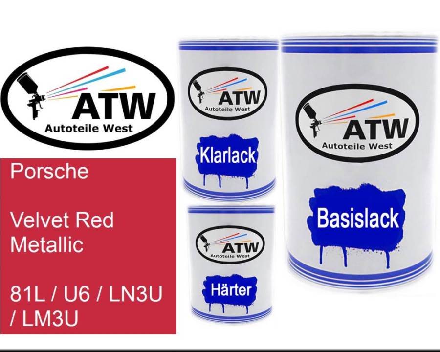 Porsche, Velvet Red Metallic, 81L / U6 / LN3U / LM3U: 500ml Lackdose + 500ml Klarlack + 250ml Härter - Set, von ATW Autoteile West.